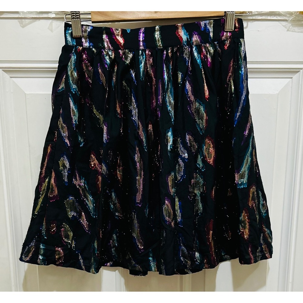 ModCloth Women's Skirt Metallic‎ Print Multicolor A Line Mini Size 0